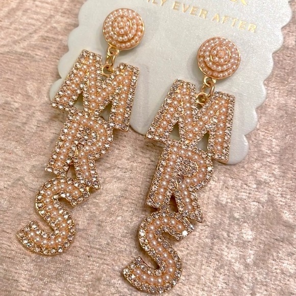 Brand New Piper K MRS Rhinestone Cultured Pearl Drop Earrings Wedding Bride - Picture 3 of 10